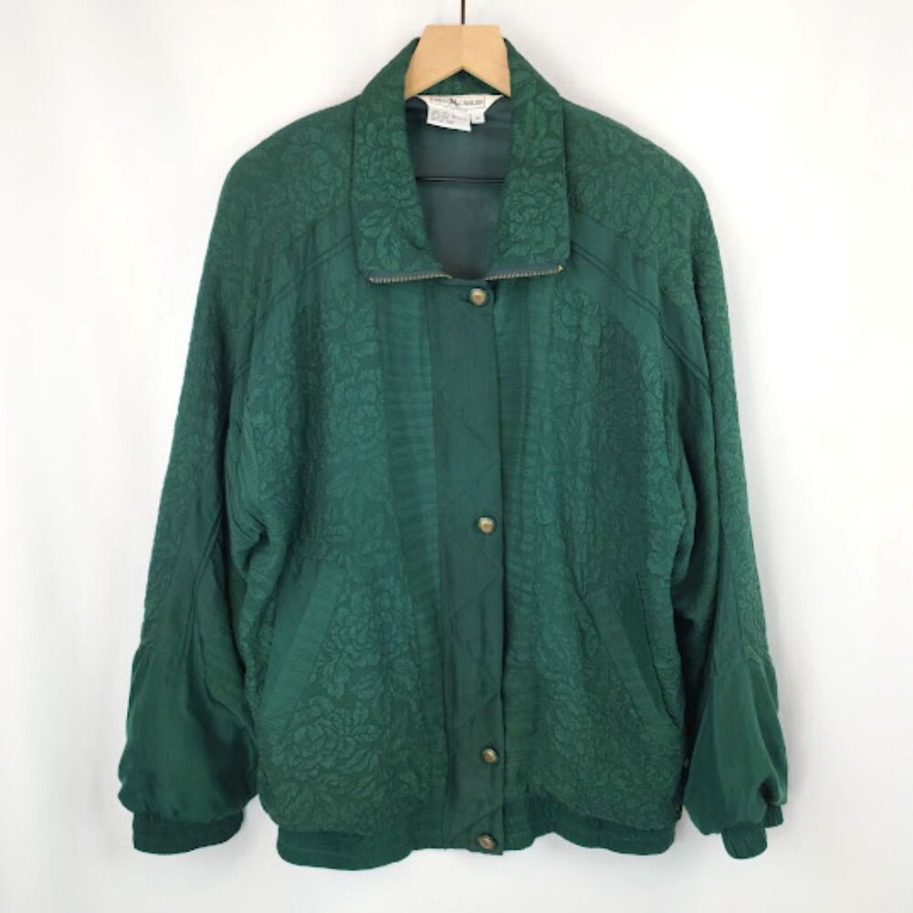 Vintage Great Cavalier Women's Green Silk Floral Jacket Size M